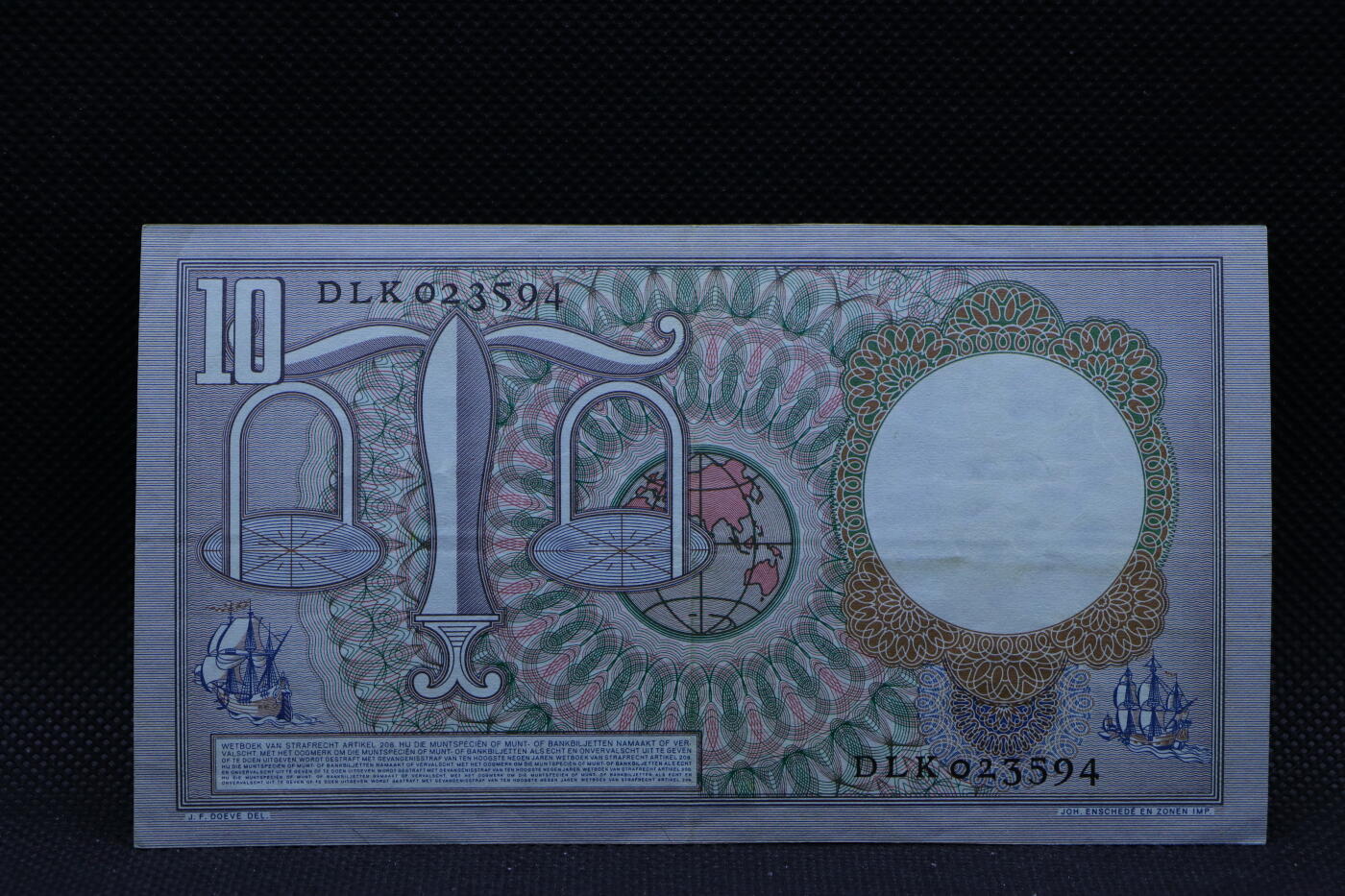 【淘币小摊】限时拍第八百三十四拍  纸币场  满百包邮可预留两周  周一统一发货   荷兰1953年10盾纸币【有折】