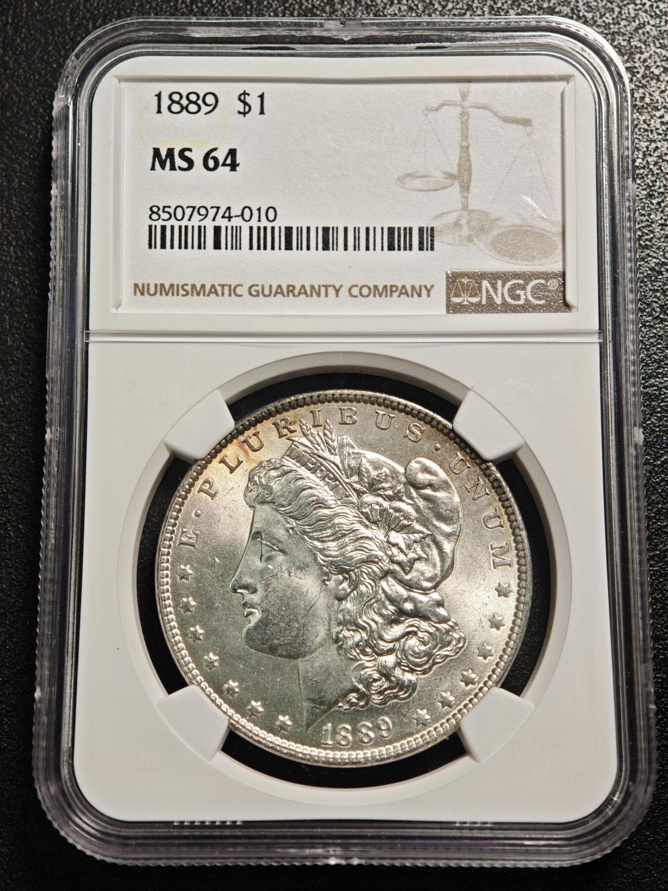 【德藏】世界币章拍卖第158期（拍品征集中~欢迎藏友联系） 1889年 美国摩根银币 NGC MS64 原光犀利 状态极佳