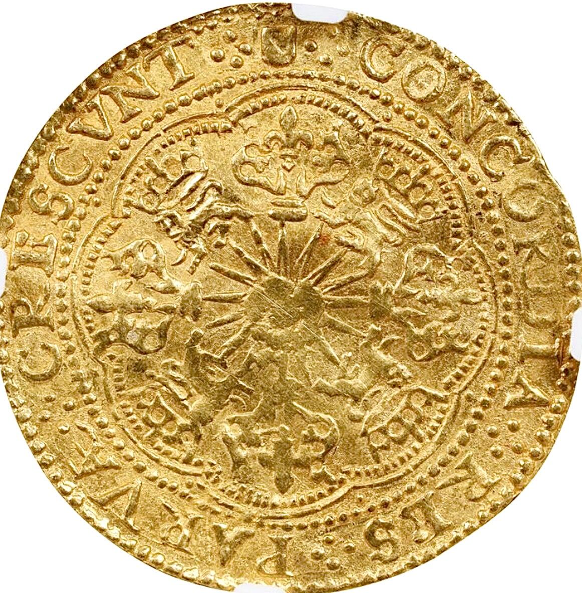 【Blue Auction】世界纸币精拍第765期——18级TOP拍卖/信誉/品质/专业/高效💫    荷兰 乌德勒支 1600-01年 玫瑰金币（Rose Noble） NGC MS61（注：荷兰等低地国家始终是贸易中心却不是政治军事强权。为了贸易的便利，荷兰早期铸造的钱币始终以仿造英法意等周边强权国家的金币为主。该枚是17世纪初荷兰模仿英国爱德华四世玫瑰金币铸造的，具有重要的历史意义）