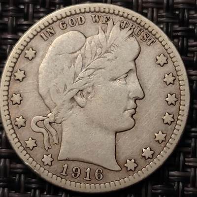 布加迪🐬～世界钱币(上海)🌾第 266 期 /  各国套币和散币 - 美国🇺🇸 1916年 25美分 巴伯银币 5.8g 900银