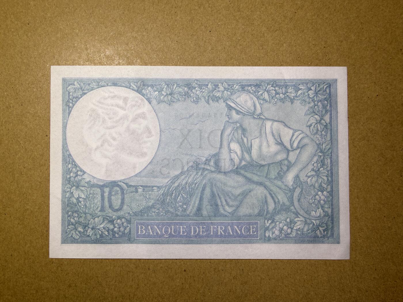 《艾美收藏》第225期-12.15周日外币精选场 法国10法郎 UNC 1939年 罗马神话中的智慧女神弥涅耳瓦