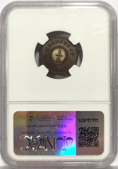 博洋堂世界钱币拍卖第162期（全场包邮） NGC MS62 英国1844年双金属1/2便士Model代币