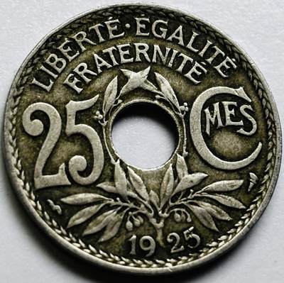 文馨钱币收藏第 286 场，圣诞节专场【 长期接收代拍品低至 0 佣金】 - 好品 1925 年法兰西第三共和国 第四版本 25 分