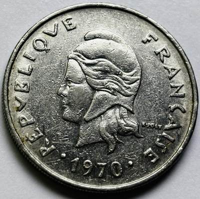 文馨钱币收藏第 286 场，圣诞节专场【 长期接收代拍品低至 0 佣金】 - 1970 年法属新喀里多尼亚 20 法郎，第一版本关门版