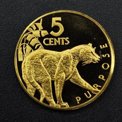 【淘币小摊】实时拍第八百三十三拍   散币场   满百包邮可预留二周 每周一统一发货   - 圭亚那1977年金钱豹5分精制铜币