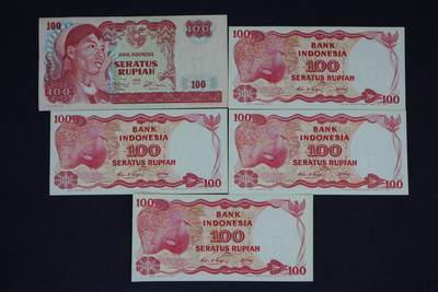 【淘币小摊】限时拍第八百三十四拍  纸币场  满百包邮可预留两周  周一统一发货  - 印尼100卢比纸币5张