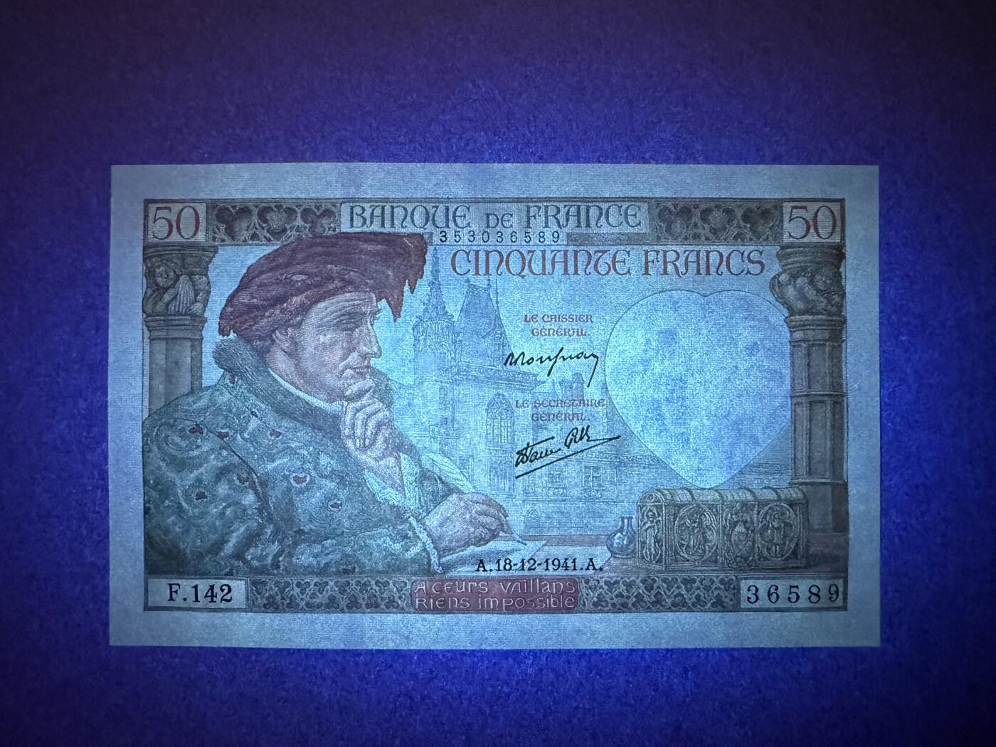 《艾美收藏》第225期-12.15周日外币精选场 法国50法郎 UNC 1941年 法国红顶商人雅克·科尔 无47