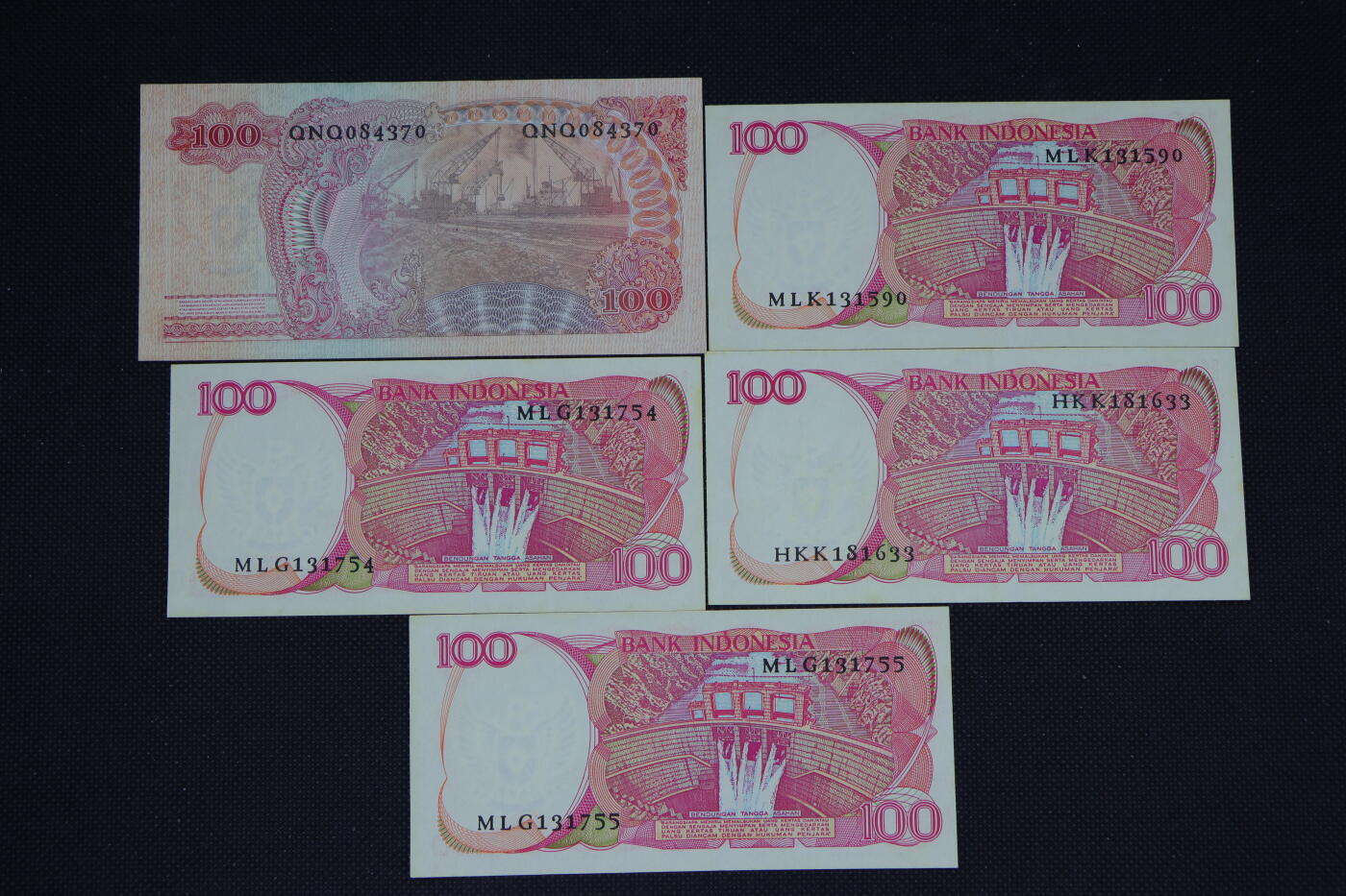 【淘币小摊】限时拍第八百三十四拍  纸币场  满百包邮可预留两周  周一统一发货  印尼100卢比纸币5张