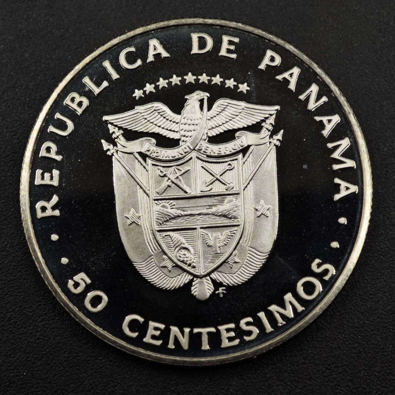 【淘币小摊】实时拍第八百三十三拍   散币场   满百包邮可预留二周 每周一统一发货   巴拿马1977年费迪南德·德·雷赛布50分精制镍币