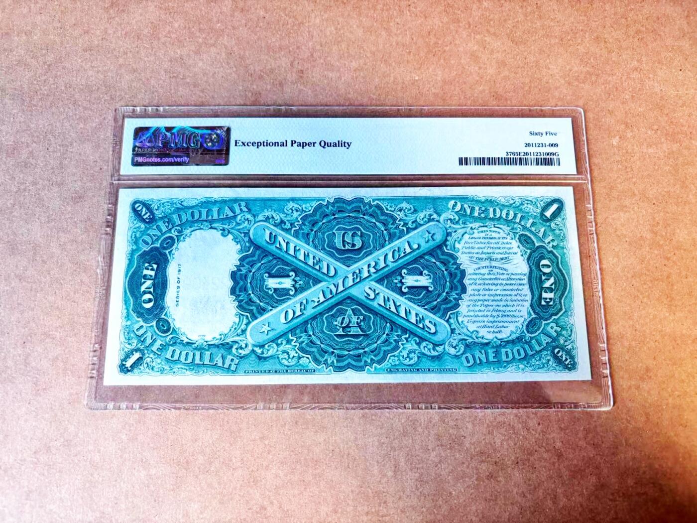 【Blue Auction】世界纸币精拍第765期——18级TOP拍卖/信誉/品质/专业/高效💫  美国 1917年1美金 PMG65EPQ 大票幅 双面雕刻精美绿钞 征服者登陆 华盛顿头像