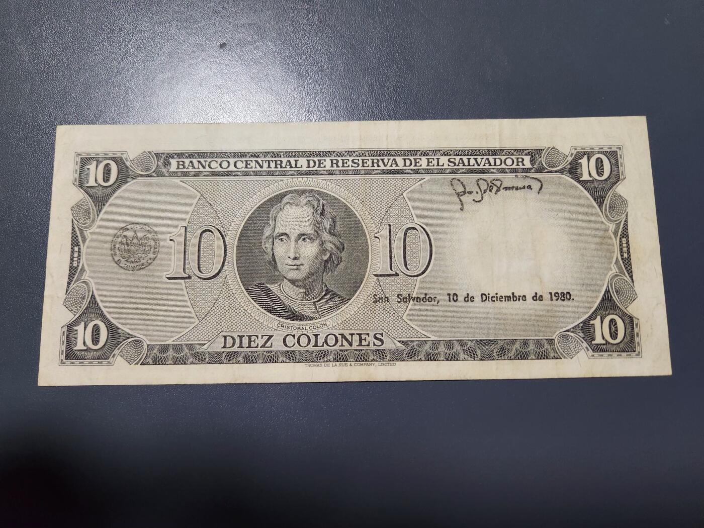 12月21号晚上8点 外国纸币自动截拍第75场 萨尔瓦多1980年10科朗纸币