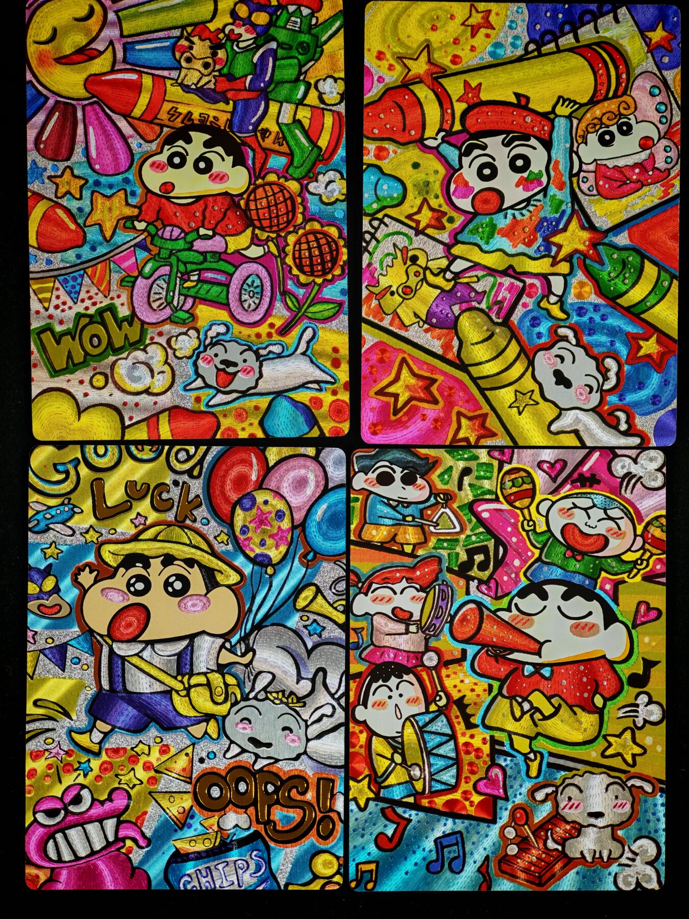 琦卡当当铺～第26期★★各种小漏~支持寄存★★~【9点40结束】扫码加群抽[包邮券]~ 奇点卡牌 手绘蜡笔小新粗闪全套4张