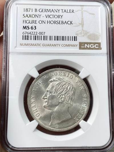 万国钱币拍卖第058期（万国新年大拍） - NGC MS63 1871年德国萨克森普法战争胜利泰勒 经典骑马女武神 胜利泰勒系列中难度最大的品种 寒霜银光炸裂