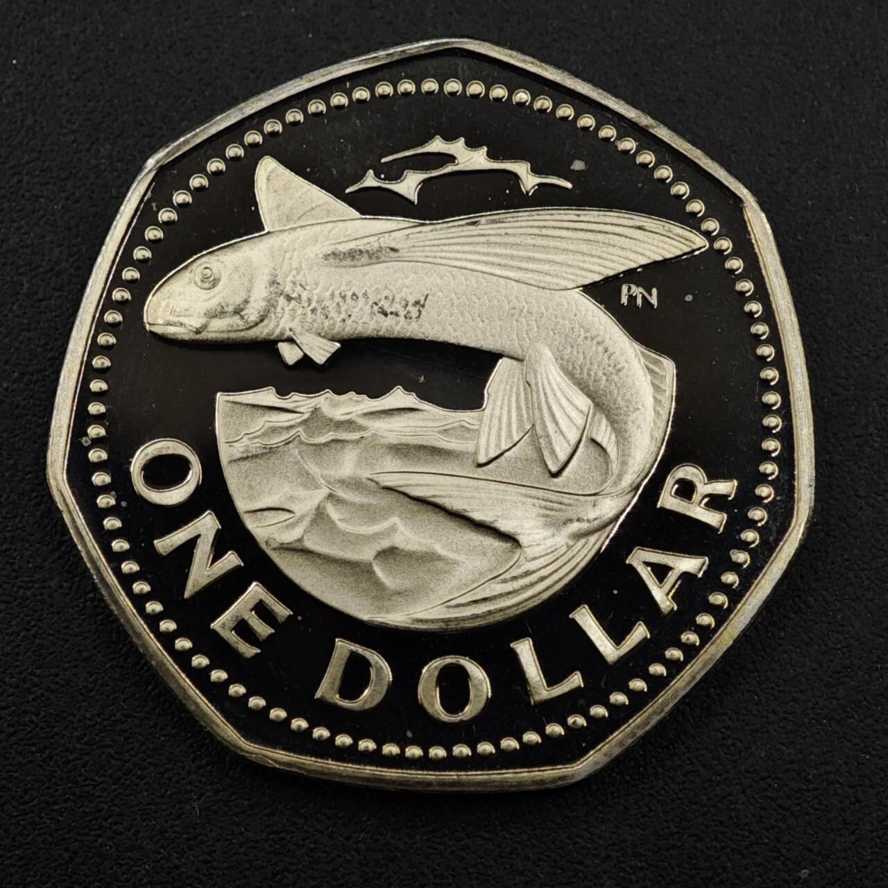 【淘币小摊】实时拍第八百三十三拍   散币场   满百包邮可预留二周 每周一统一发货   巴巴多斯1973年飞鱼1元精制镍币