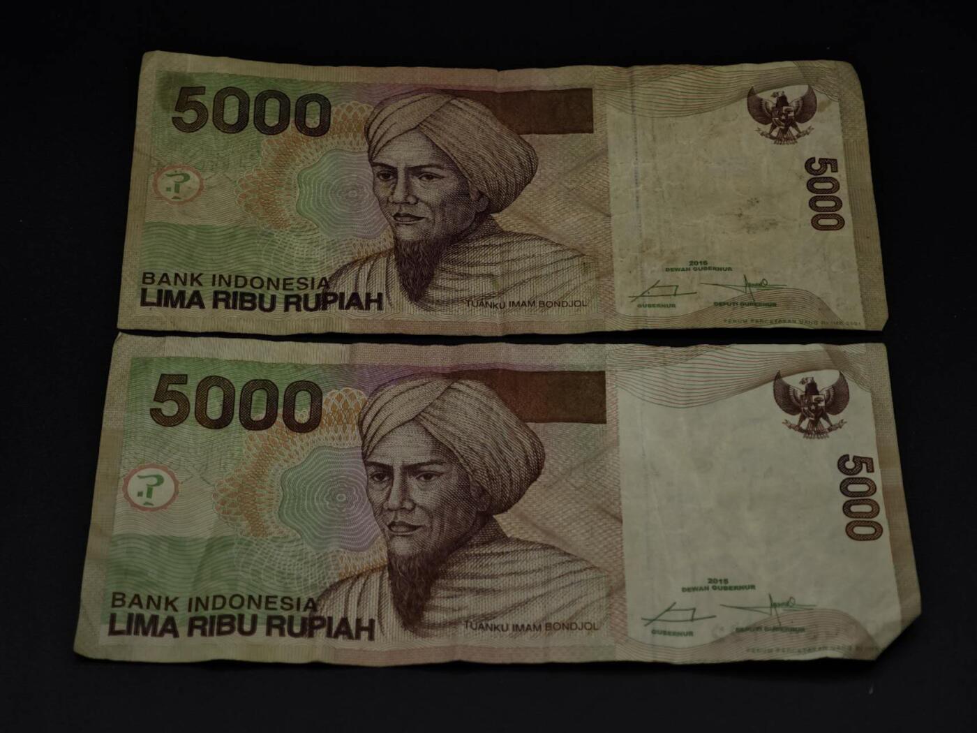 【淘币小摊】限时拍第八百三十四拍  纸币场  满百包邮可预留两周  周一统一发货  印尼5000卢比纸币2张【有折】