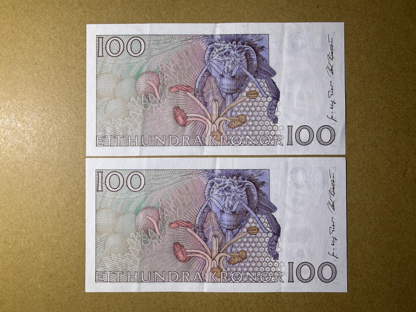 《艾美收藏》第225期-12.15周日外币精选场 瑞典100克朗2张 AU 1998年 初版林奈