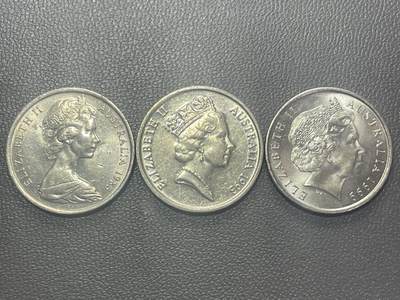 回流1222 - 澳大利亚5分针鼹3枚 女王不同时期像