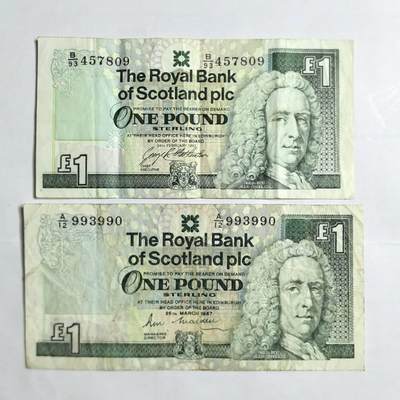 各国外币第103期 品种好部分全新 - 苏格兰1镑2张 大小版