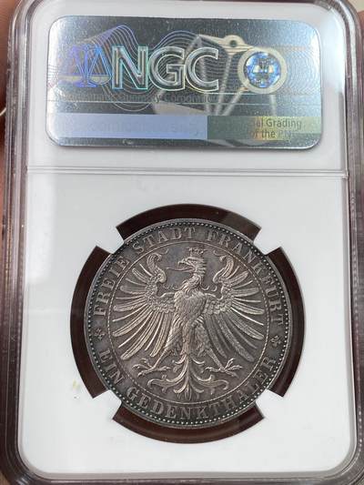 万国钱币拍卖第058期（万国新年大拍） NGC MS62 1863年德国法兰克福王子会议泰勒 法兰克福名品之一 原味淡彩状态舒服