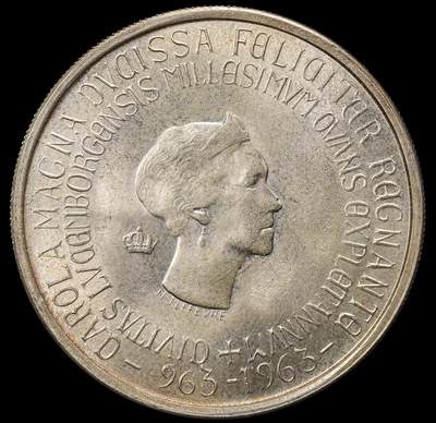 修遠堂世界钱币第九十八期 - 1963年卢森堡250法郎大银币 未流通 仅铸造1.15万枚 25g，83.5%银