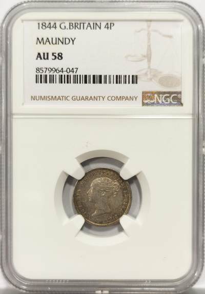 博洋堂世界钱币拍卖第153期（全场包邮） - NGC AU58 英国1844年维多利亚4便士濯足币，五彩包浆