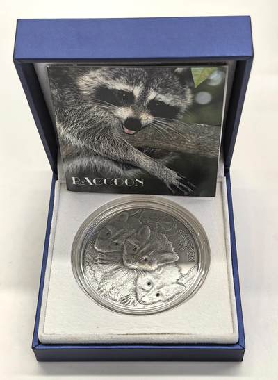 博洋堂世界钱币拍卖第153期（全场包邮） - 瓦努阿图2013年100瓦图仿古镶钻银币 浣熊 2盎司999银 0.005克拉钻X6颗 发行量：500 盒证全（钻石带证）少见