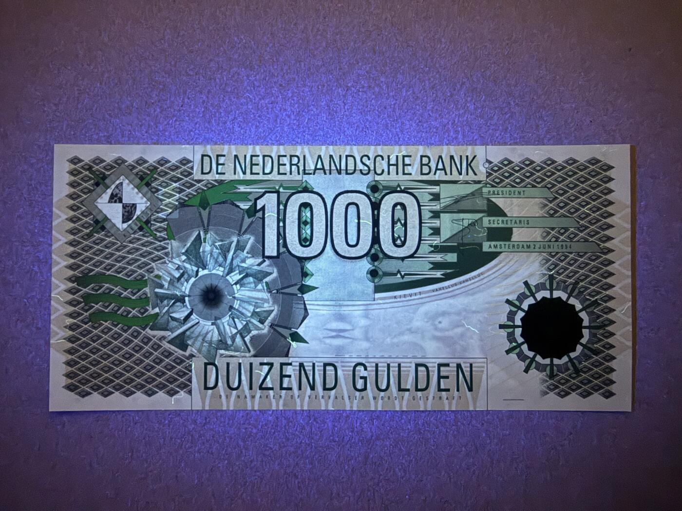《艾美收藏》第225期-12.15周日外币精选场 荷兰1000盾 UNC 1994年 齿轮版 汇率人民币4000元