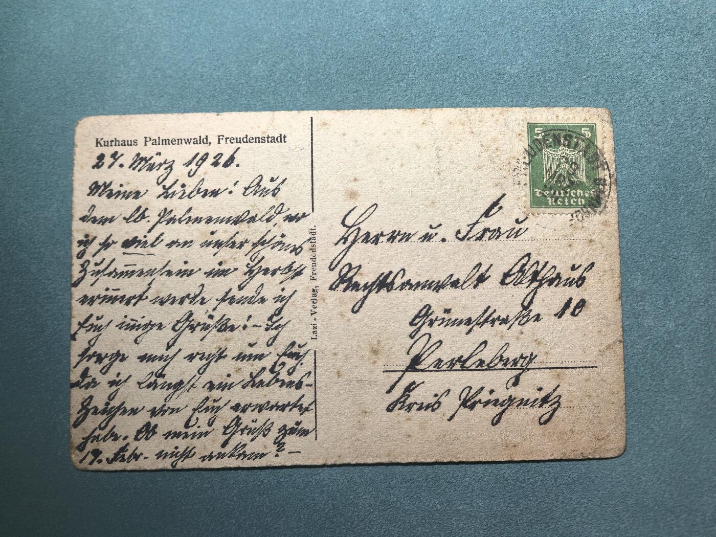 盛世勋华——号角文化勋章邮票专场拍卖第294期 德国（魏玛）1926年实寄明信片 弗洛伊登施塔特疗养院