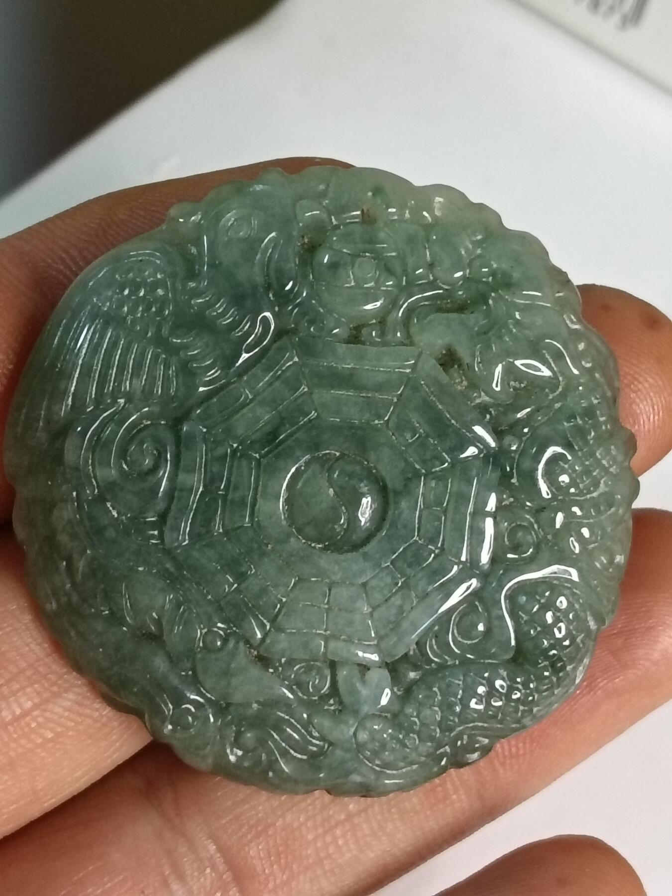 天然缅甸翡翠A货龙凤八卦吊坠 男女款玉佩