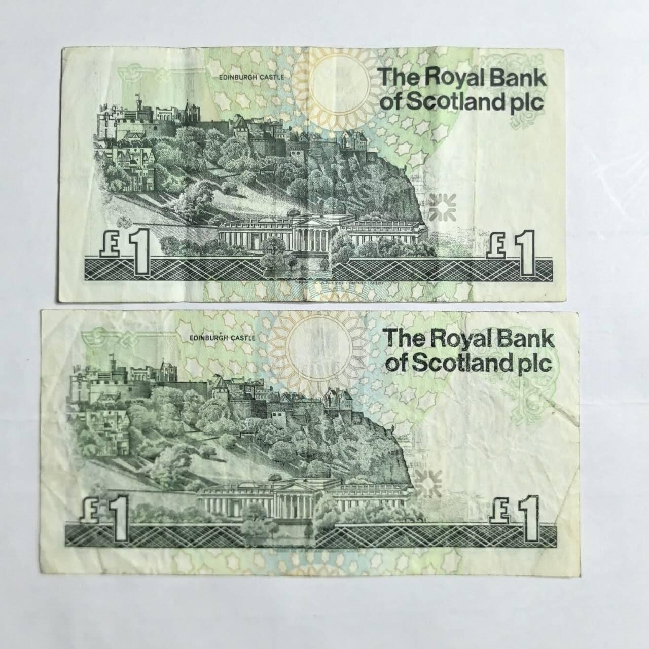 各国外币第103期 品种好部分全新 苏格兰1镑2张 大小版
