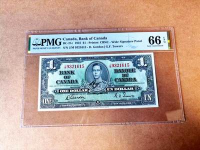 【Blue Auction】世界纸币精拍第765期——18级TOP拍卖/信誉/品质/专业/高效💫 - 【无47】加拿大 1937年1元 PMG66EPQ 高分 英王乔六 丰收女神