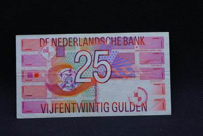 【淘币小摊】限时拍第八百三十四拍  纸币场  满百包邮可预留两周  周一统一发货  -  荷兰1989年25盾纸币【有折】