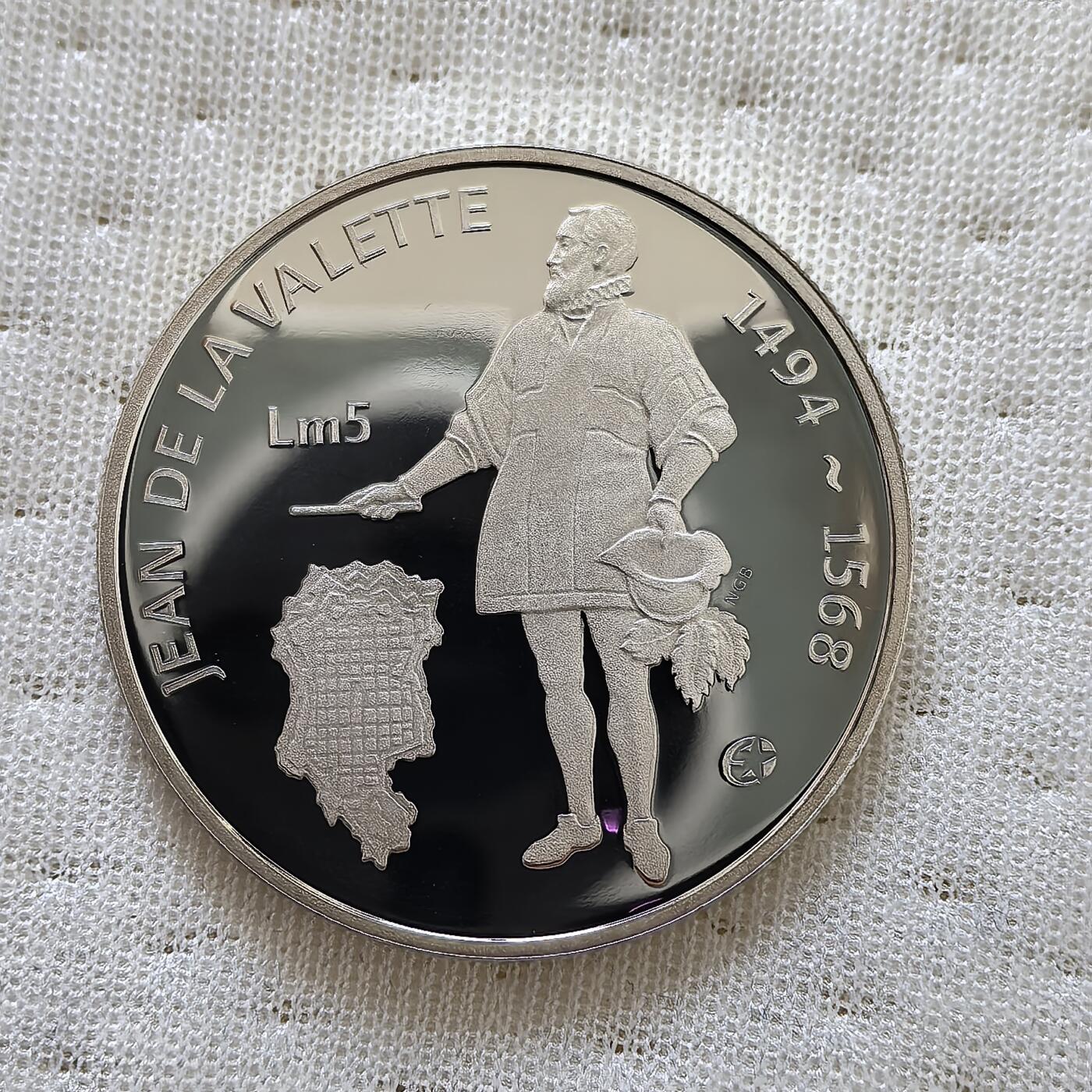 道一币馆币章第一百六十场 欧洲之星 马耳他2007年圣约翰骑士团第六位大团长瓦莱塔诞辰450周年5里拉精制银币 28.28g 925S 25000