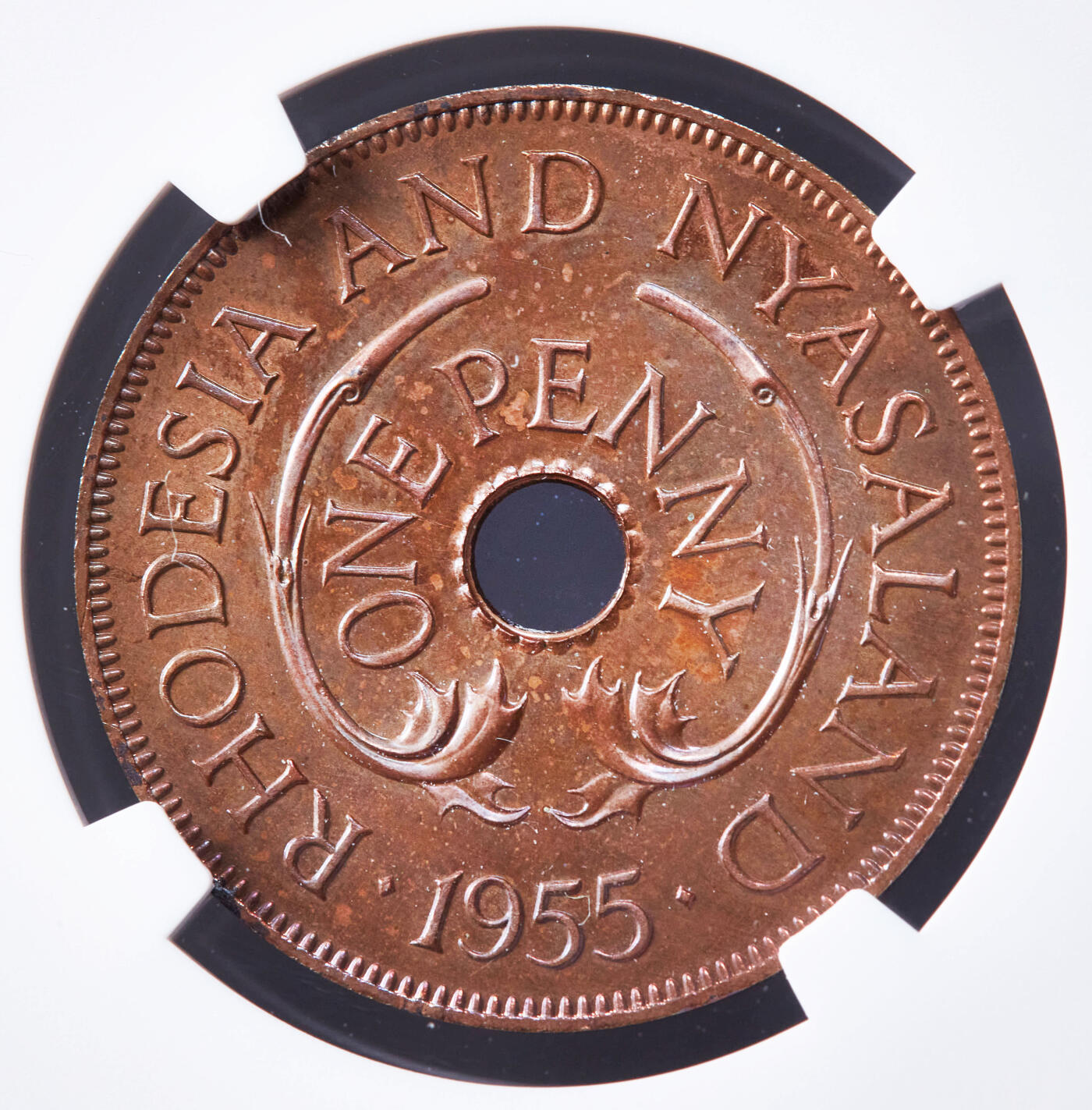 【俄甄集藏】2026年(046)01-07 星期三 晚 19:30 全场包邮 英属罗德西亚-尼亚萨兰1955年1/2便士-半克朗精制铜币、银币7枚大全套，NGC PF63-65，稀有品种，发行量只有2000套