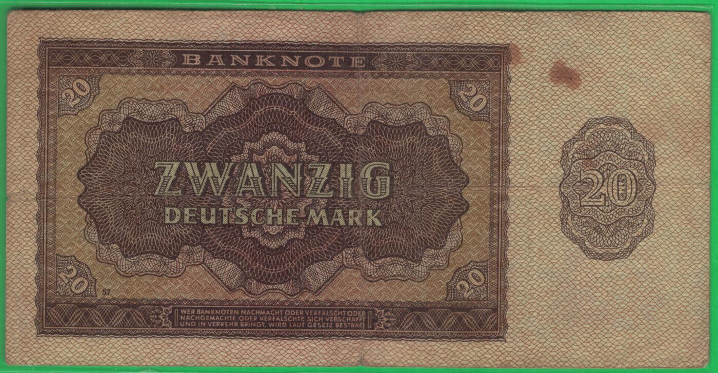 德国(东德 民主德国)1948年20马克 P-13b 七位号码 无47 品相如图