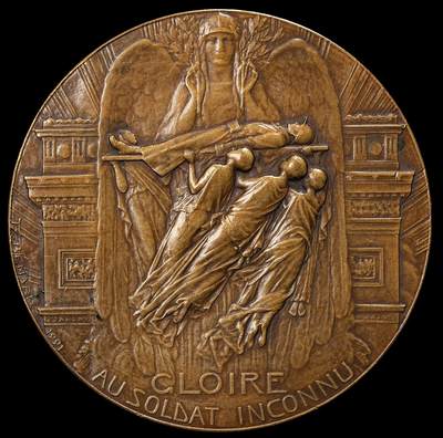 修遠堂世界钱币第九十八期 - 1921年法国  “无名战士” 纪念大铜章 67,5 mm, 107,78 g 