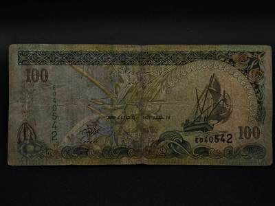 【淘币小摊】限时拍第八百三十四拍  纸币场  满百包邮可预留两周  周一统一发货  - 马尔代夫2000年100拉菲亚纸币【有折】