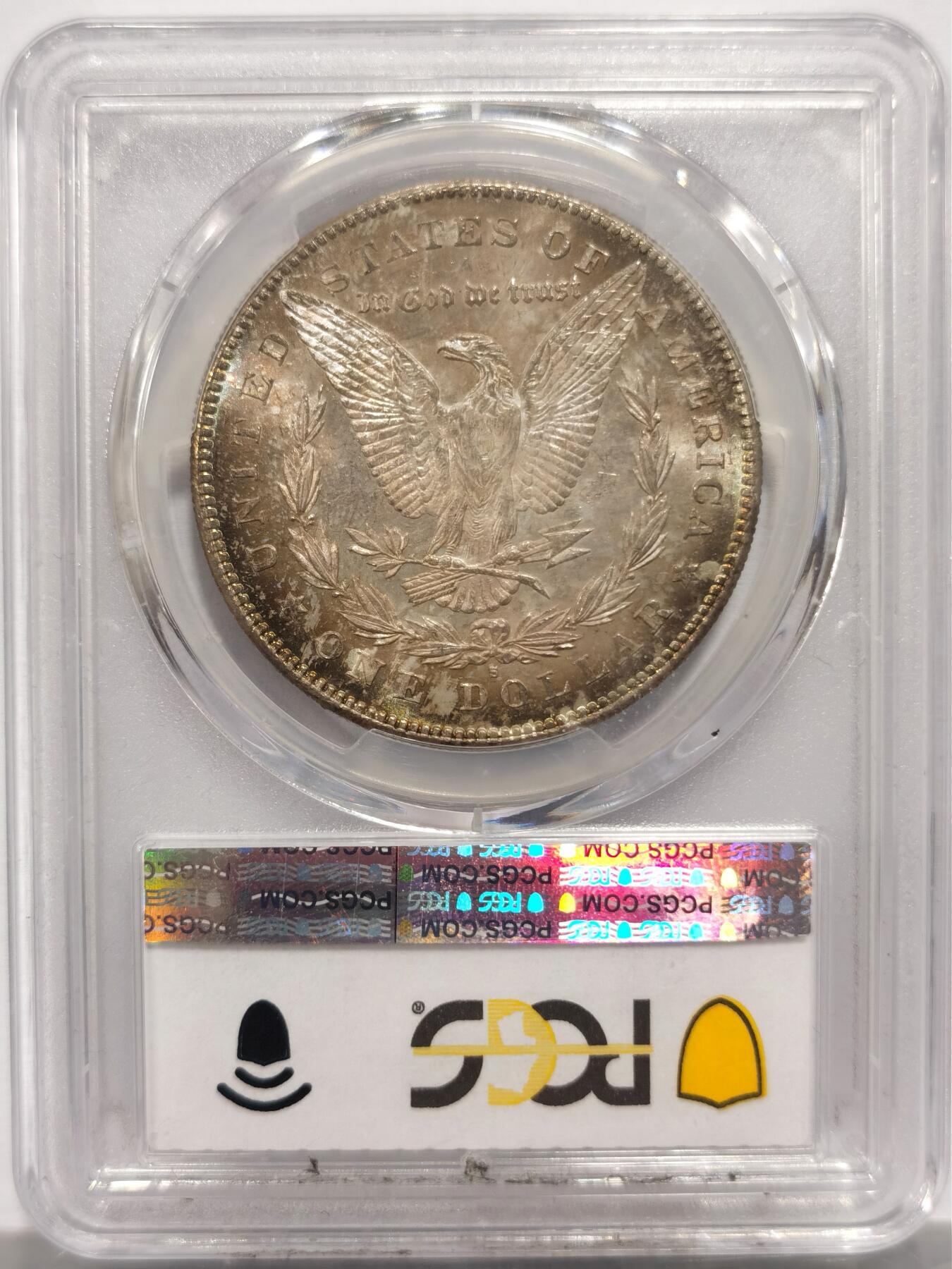 博洋堂世界钱币拍卖第153期（全场包邮） PCGS MS65 美国1878年S版首年摩根大银币，包浆出众，麦稀奇所见最高分，卡槽上方有一小裂几乎无影响