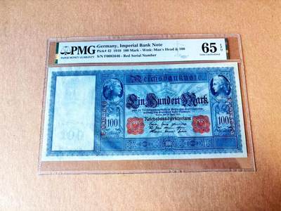 【Blue Auction】世界纸币精拍第765期——18级TOP拍卖/信誉/品质/专业/高效💫 - 德国 1910年100马克 超大票幅 PMG65EPQ 