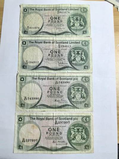 各国外币第103期 品种好部分全新 - 苏格兰1镑4张 不同签名