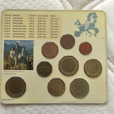 道一币馆币章第一百六十场 - 德国2012年纪念套币G厂九枚套  含巴伐利亚州新天鹅堡2欧纪念币和欧元发行10周年2欧纪念币-1