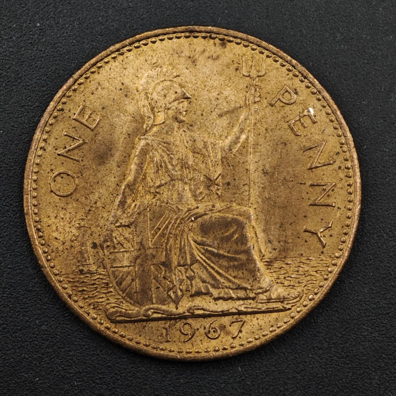 【淘币小摊】实时拍第八百三十三拍   散币场   满百包邮可预留二周 每周一统一发货   英国1967年伊丽莎白二世一便士铜币