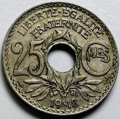 文馨钱币收藏第 286 场，圣诞节专场【 长期接收代拍品低至 0 佣金】 - 好品 1918 年法兰西第三共和国 第四版本 25 分
