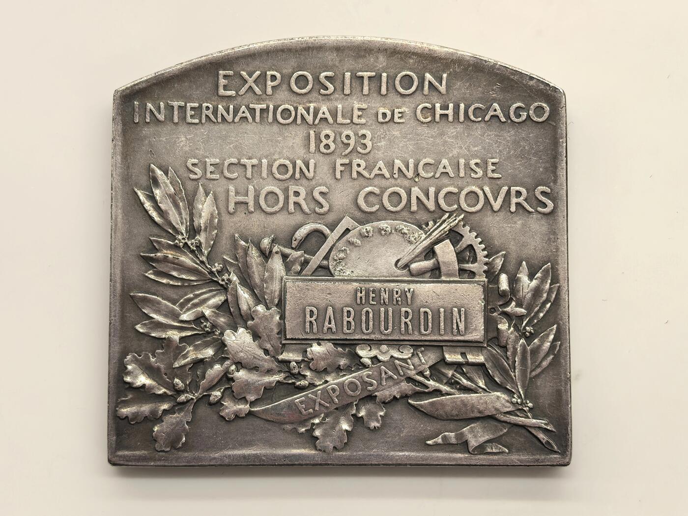 博洋堂世界钱币拍卖第153期（全场包邮） 法国1893年芝加哥世界博览会铜镀银章，Roty作品，尺寸约53×50mm