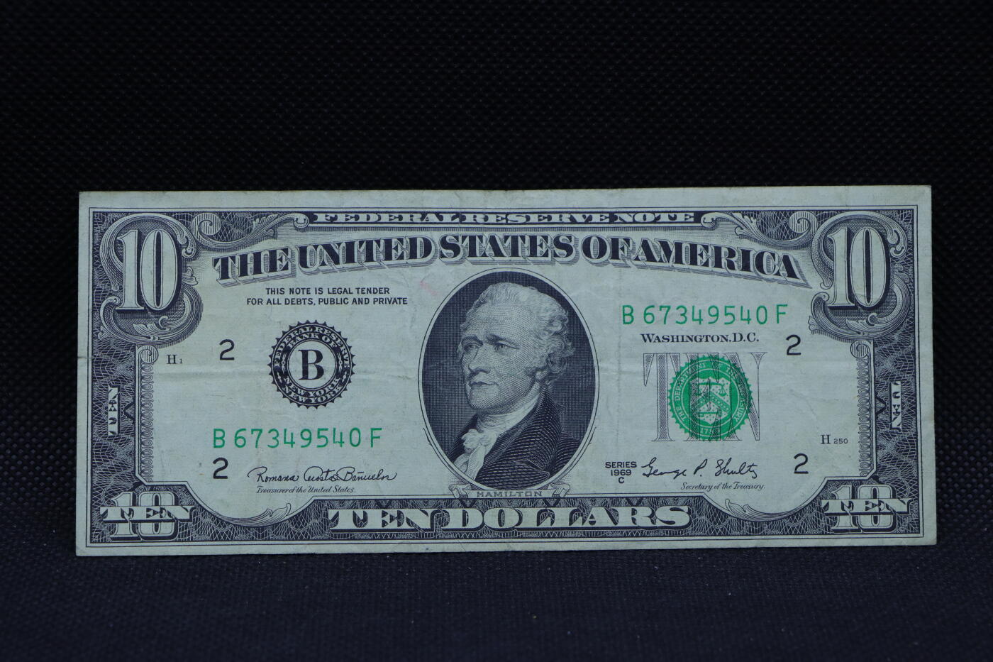 【淘币小摊】限时拍第八百三十四拍  纸币场  满百包邮可预留两周  周一统一发货    美国1969年10元纸币【有折】
