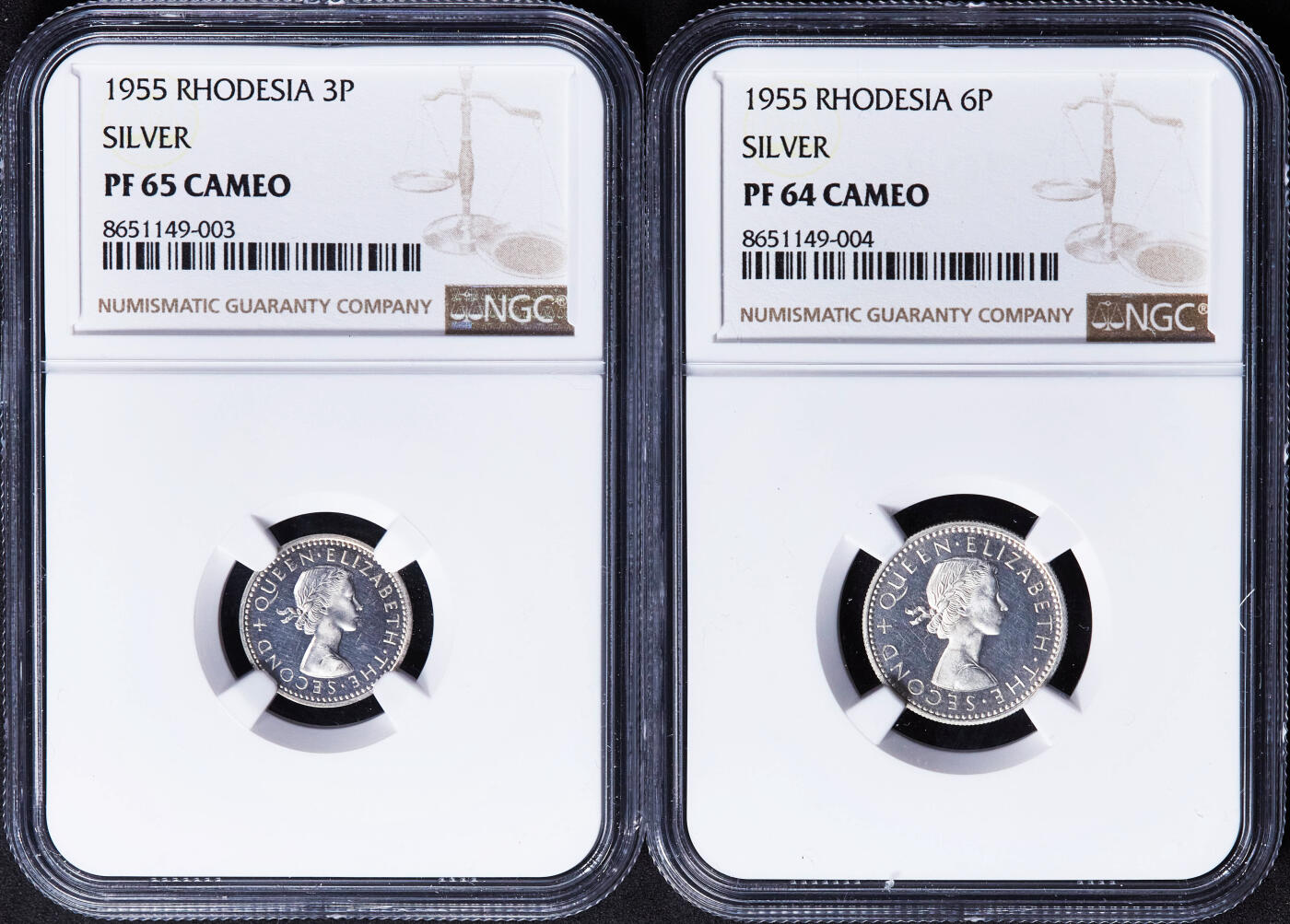 【俄甄集藏】2026年(046)01-07 星期三 晚 19:30 全场包邮 英属罗德西亚-尼亚萨兰1955年1/2便士-半克朗精制铜币、银币7枚大全套，NGC PF63-65，稀有品种，发行量只有2000套