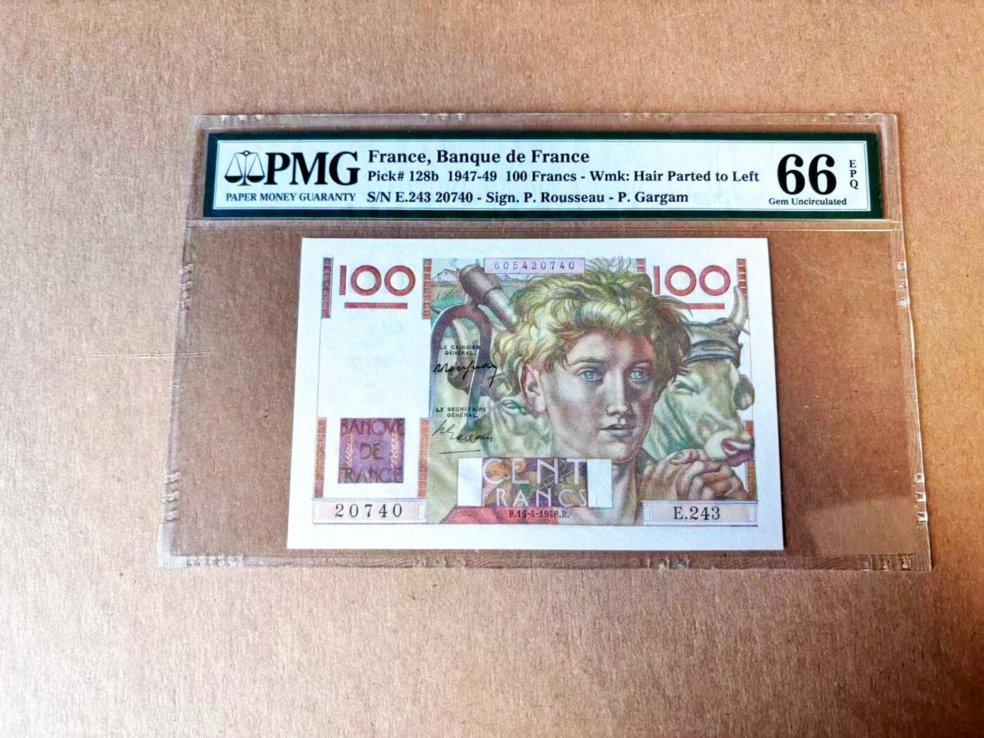 【Blue Auction】世界纸币精拍第765期——18级TOP拍卖/信誉/品质/专业/高效💫 法国 1948年100法郎 PMG66EPQ 老壳