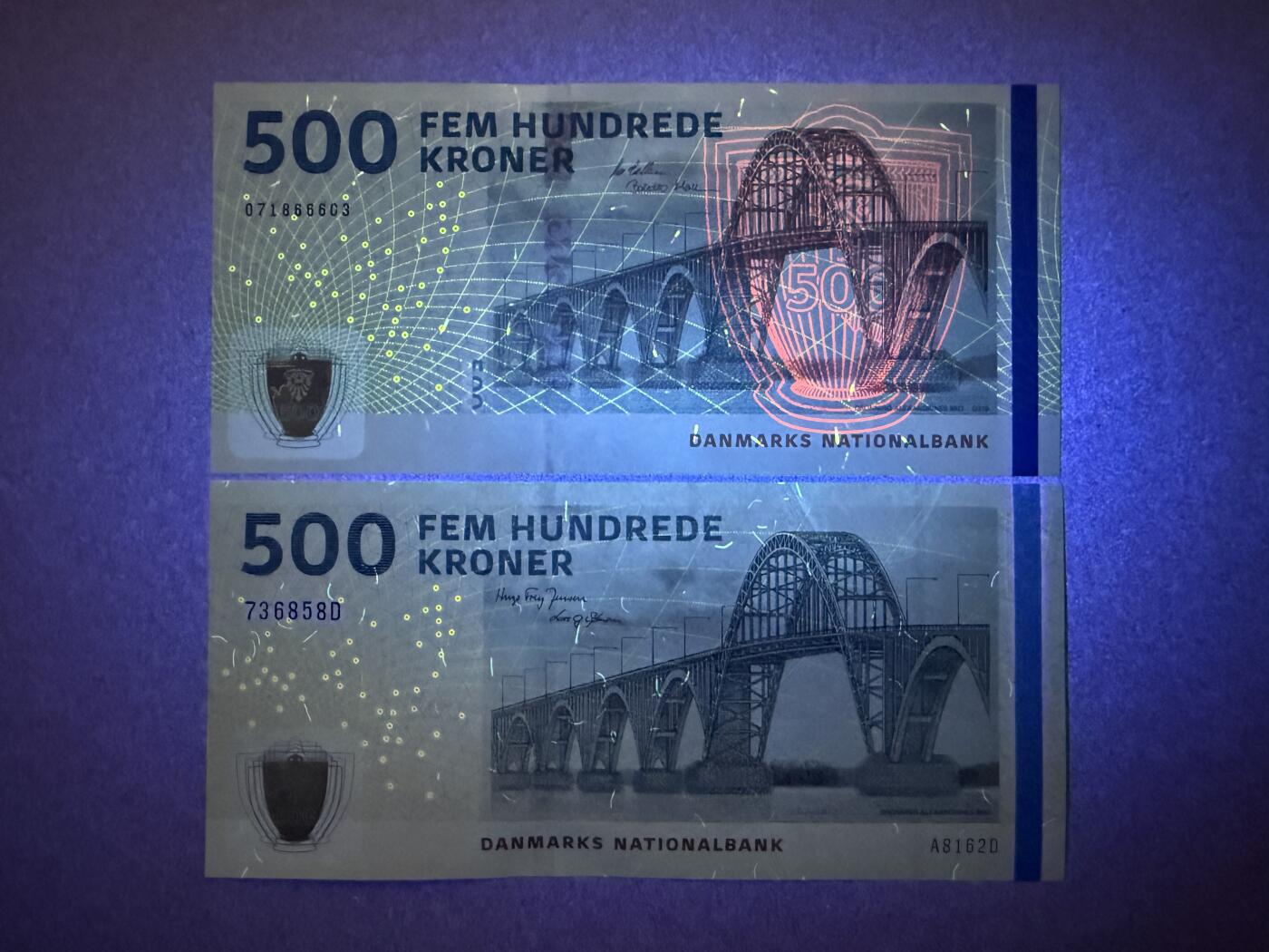 《艾美收藏》第225期-12.15周日外币精选场 丹麦500克朗2张 UNC 新版老版各1张 全程无4