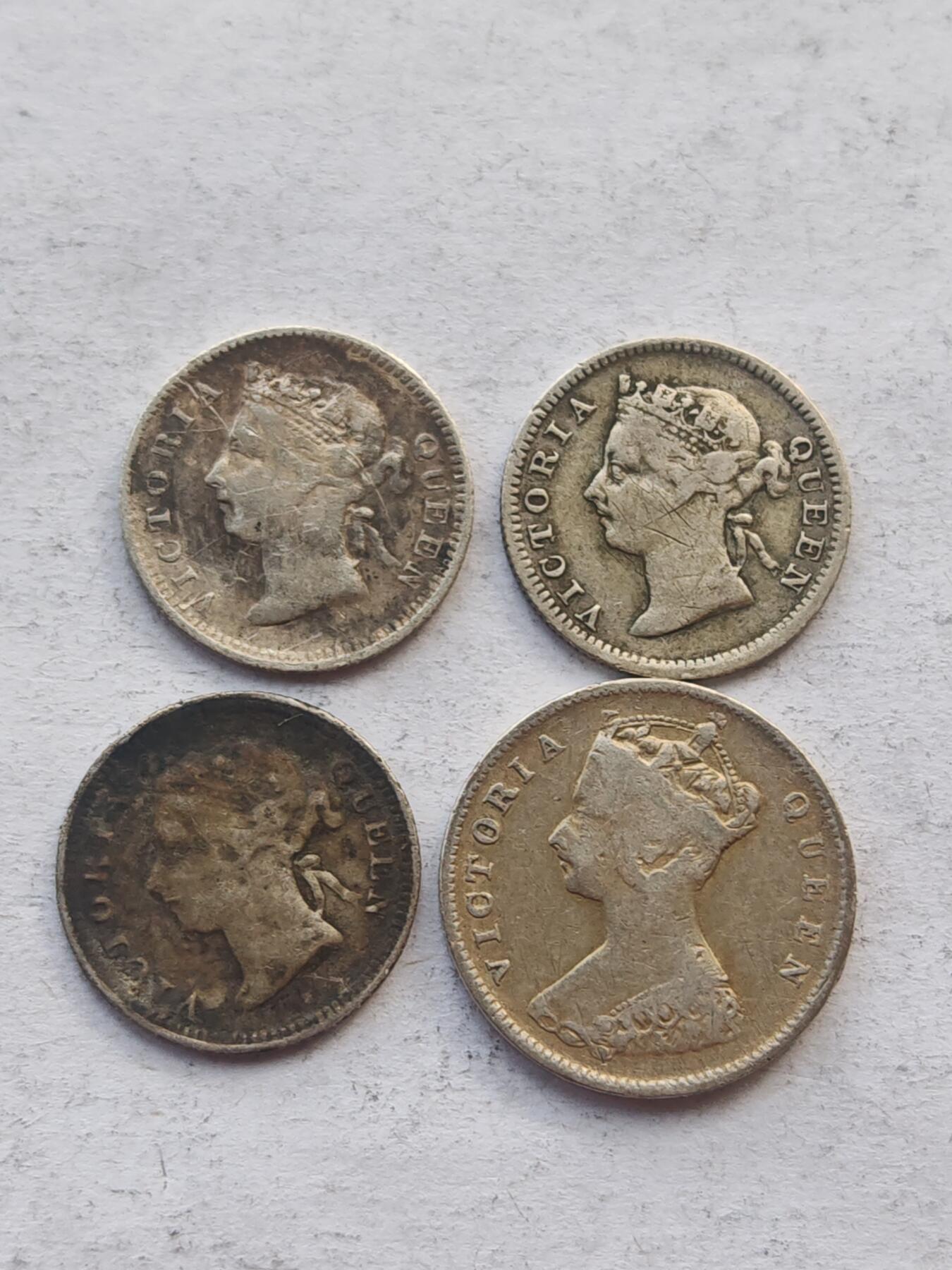 古楚泉社世界钱币专场NO.4 香港维多利亚女王五仙和壹毫银币4枚