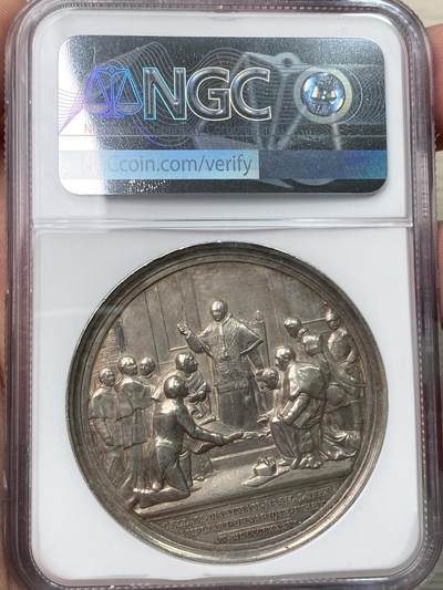 万国钱币拍卖第058期（万国新年大拍） NGC MS61 1886年意大利教皇国利奥十三世拉特兰大教堂扩建纪念大银章 镜面高浮雕精制 43MM 